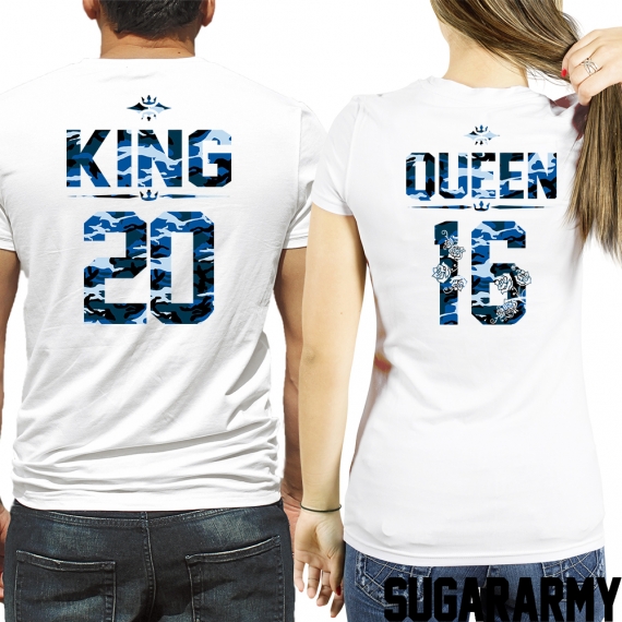 KING and QUEEN blue camouflage t-shirts